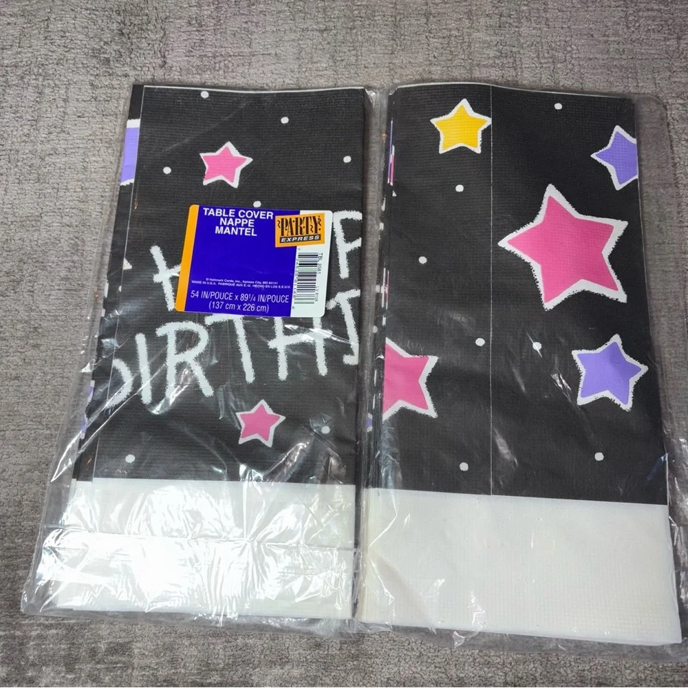 Vintage Neon Star Happy Birthday Paper Table Covers 54”x89.25” 1990’s Hallmark 2